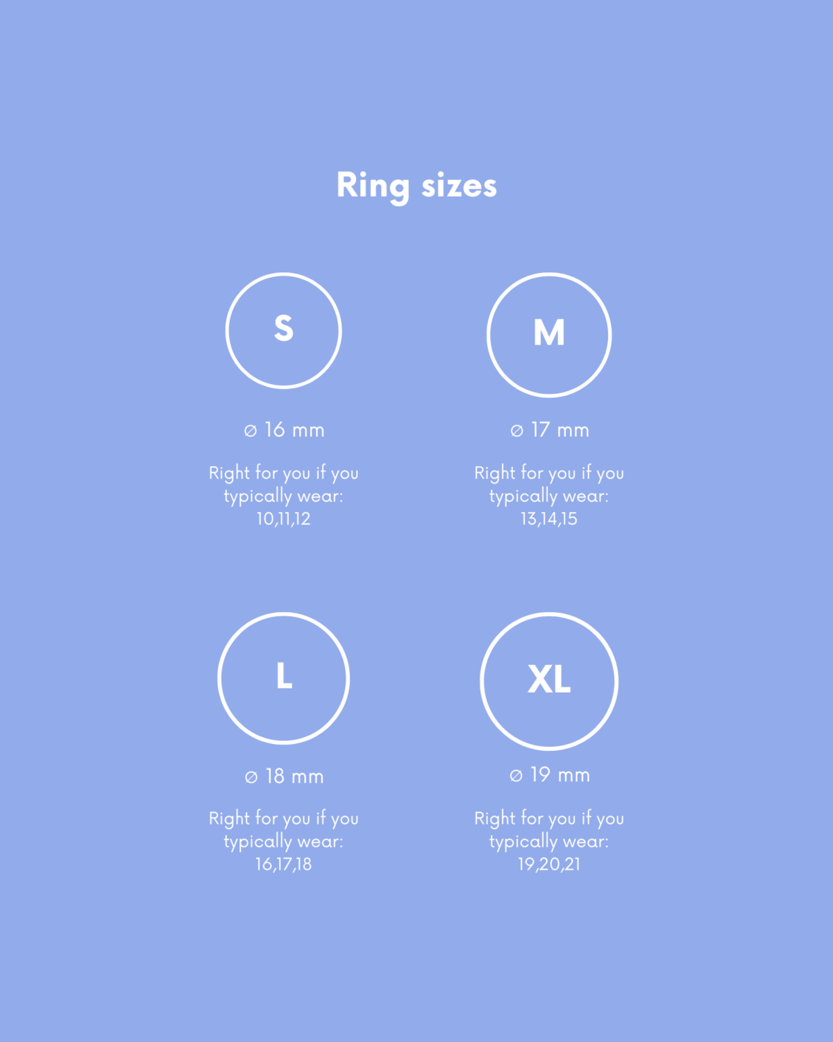 Ring sizes description
